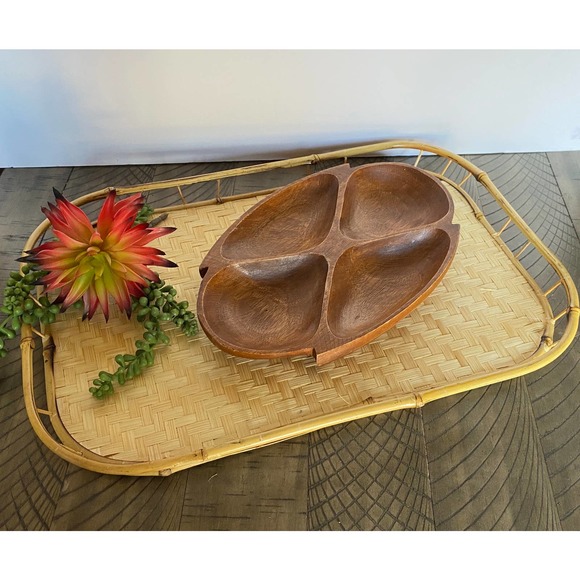 Retro Monkey Paw Wooden Divided Oval Bowl / Tray - Picture 2 of 2